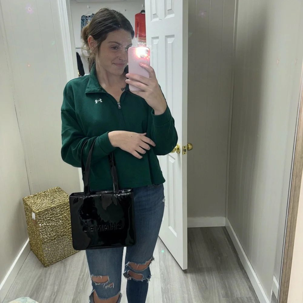 Authentic Chanel Black Patent Logo Tote Bag